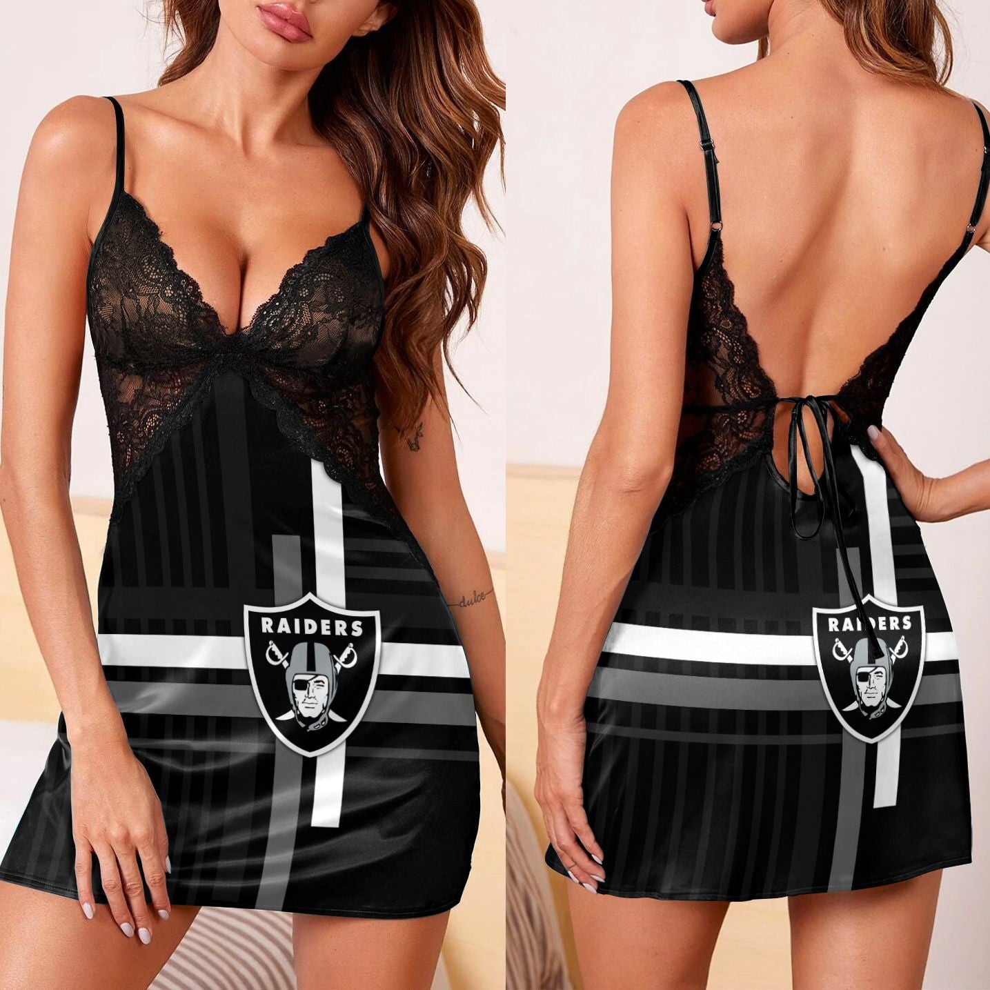 Las Vegas Raiders Lace Back Strap Slip Dress 98