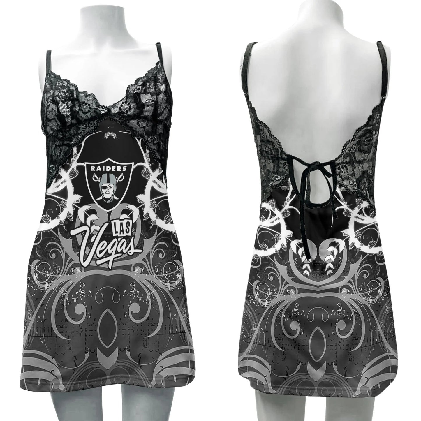 Las Vegas Raiders Lace Back Strap Slip Dress BG01