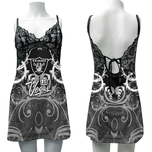 Las Vegas Raiders Lace Back Strap Slip Dress BG01