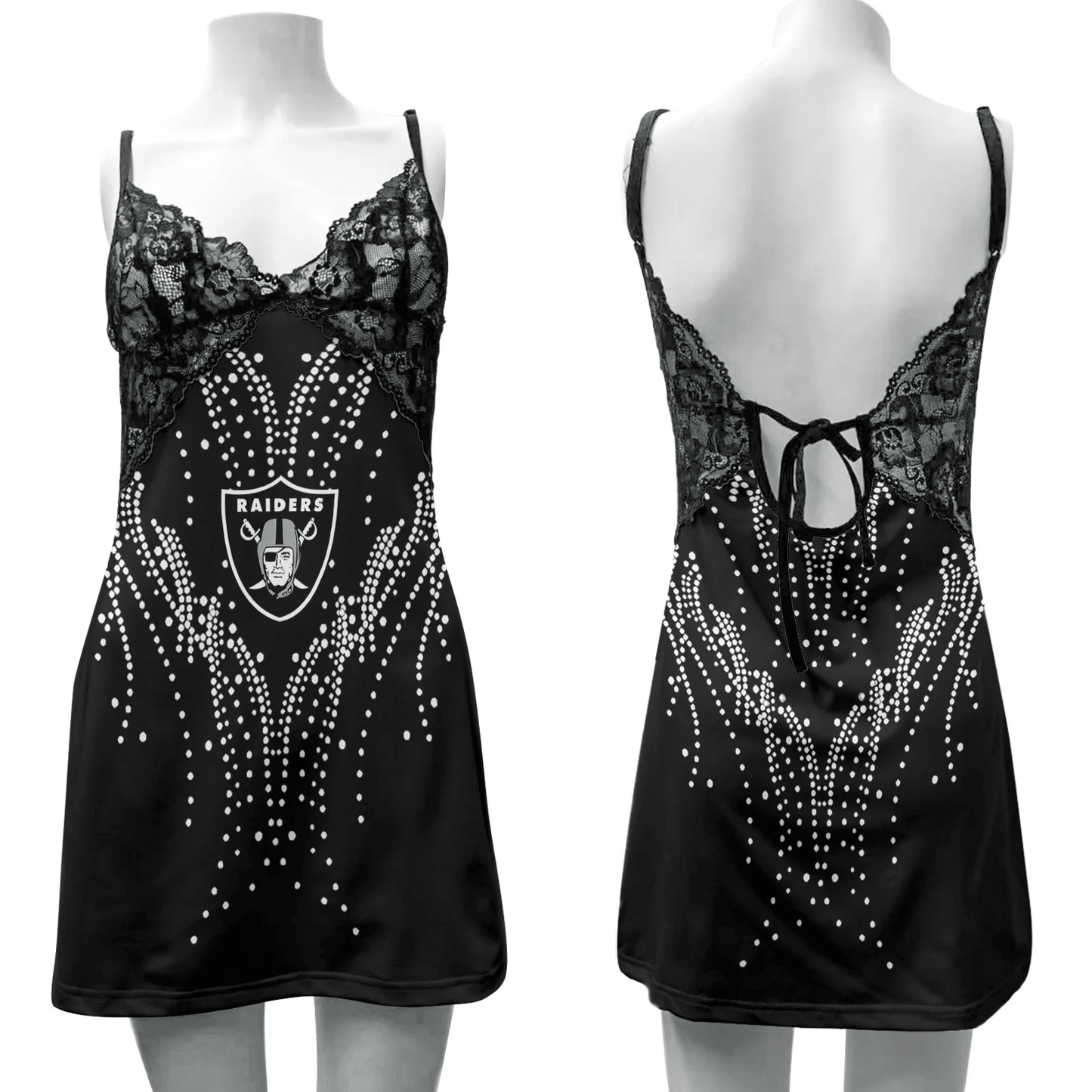 Las Vegas Raiders Lace Back Strap Slip Dress BG03