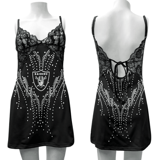 Las Vegas Raiders Lace Back Strap Slip Dress BG03