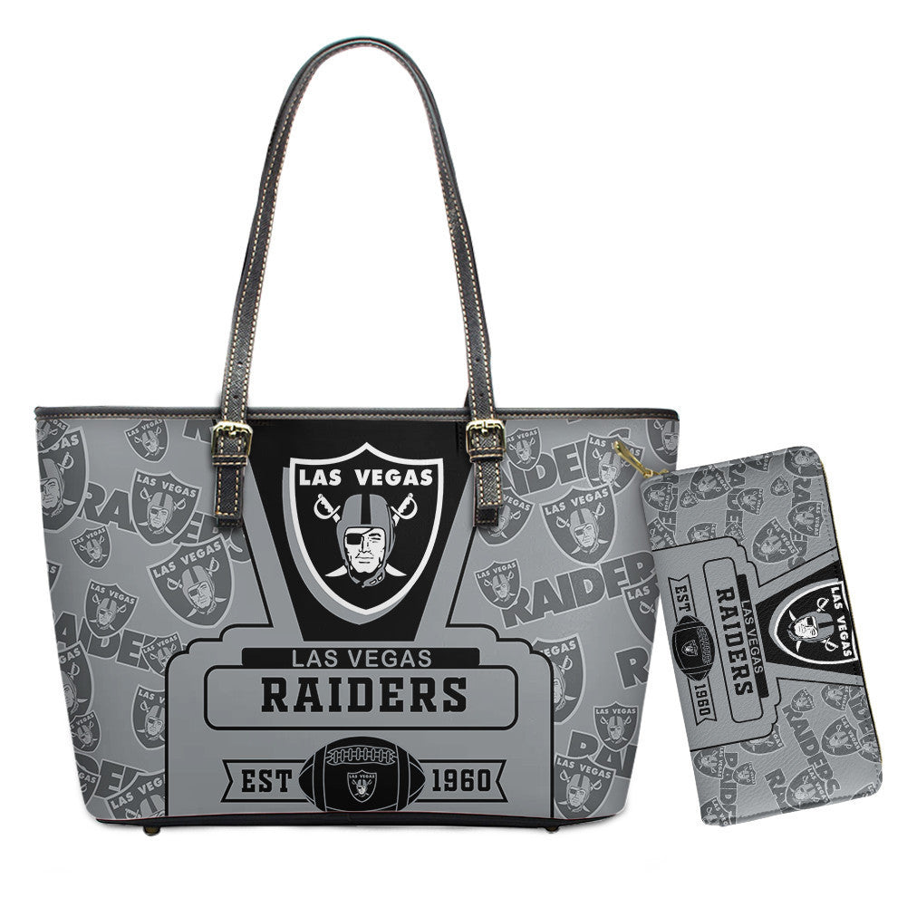 Las Vegas Raiders Leather Tote Hand Bag and Purse Set BB09