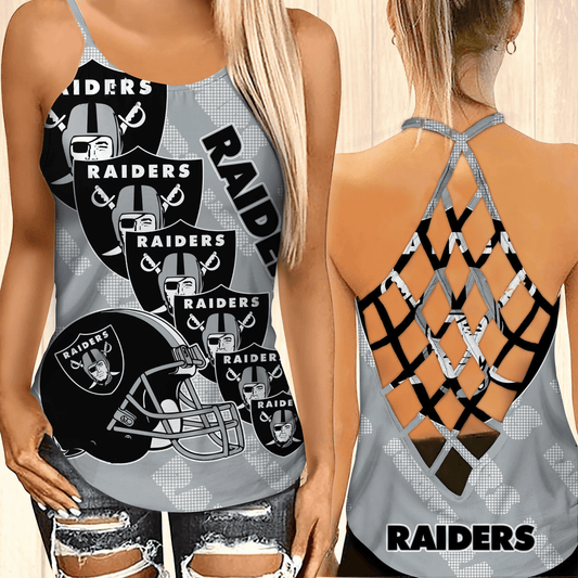 Las Vegas Raiders Leggings And Criss Cross Tank Top BG23