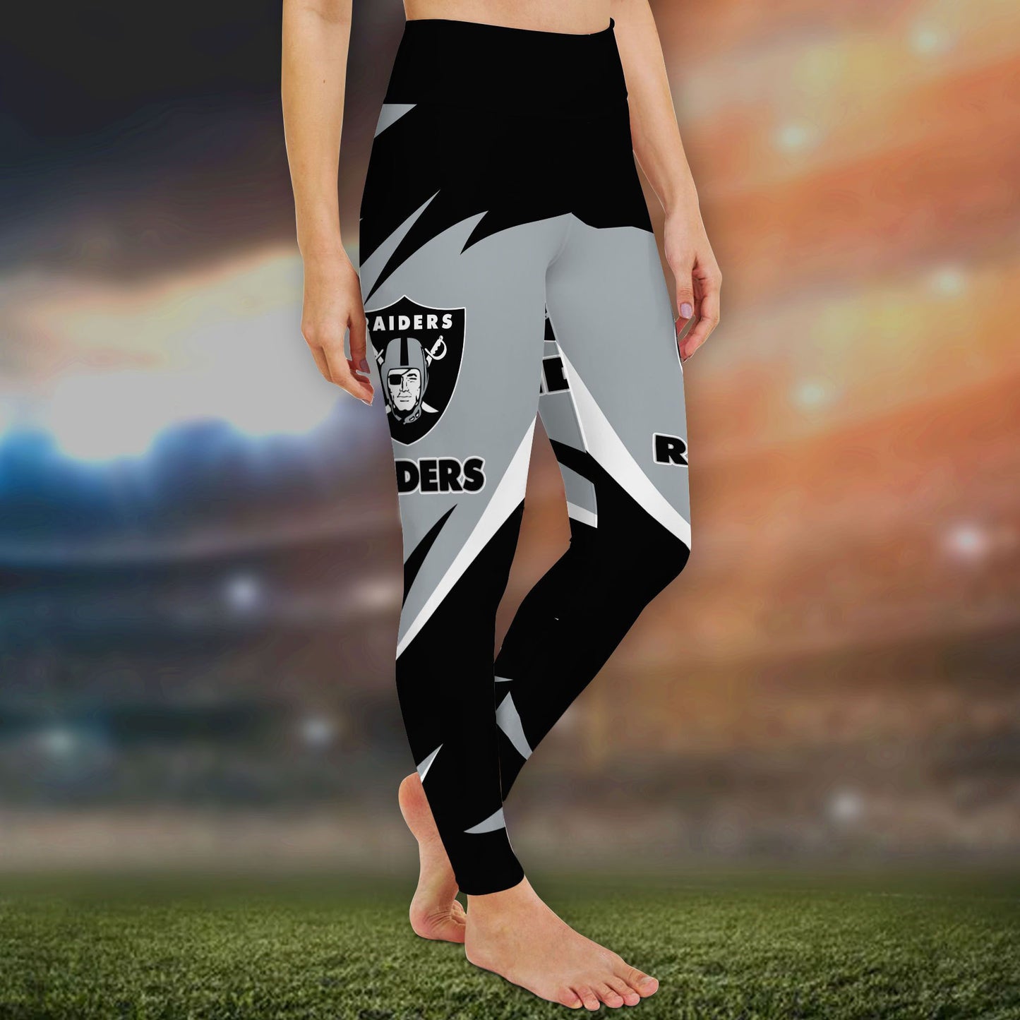 Las Vegas Raiders Leggings And Criss Cross Tank Top BG88