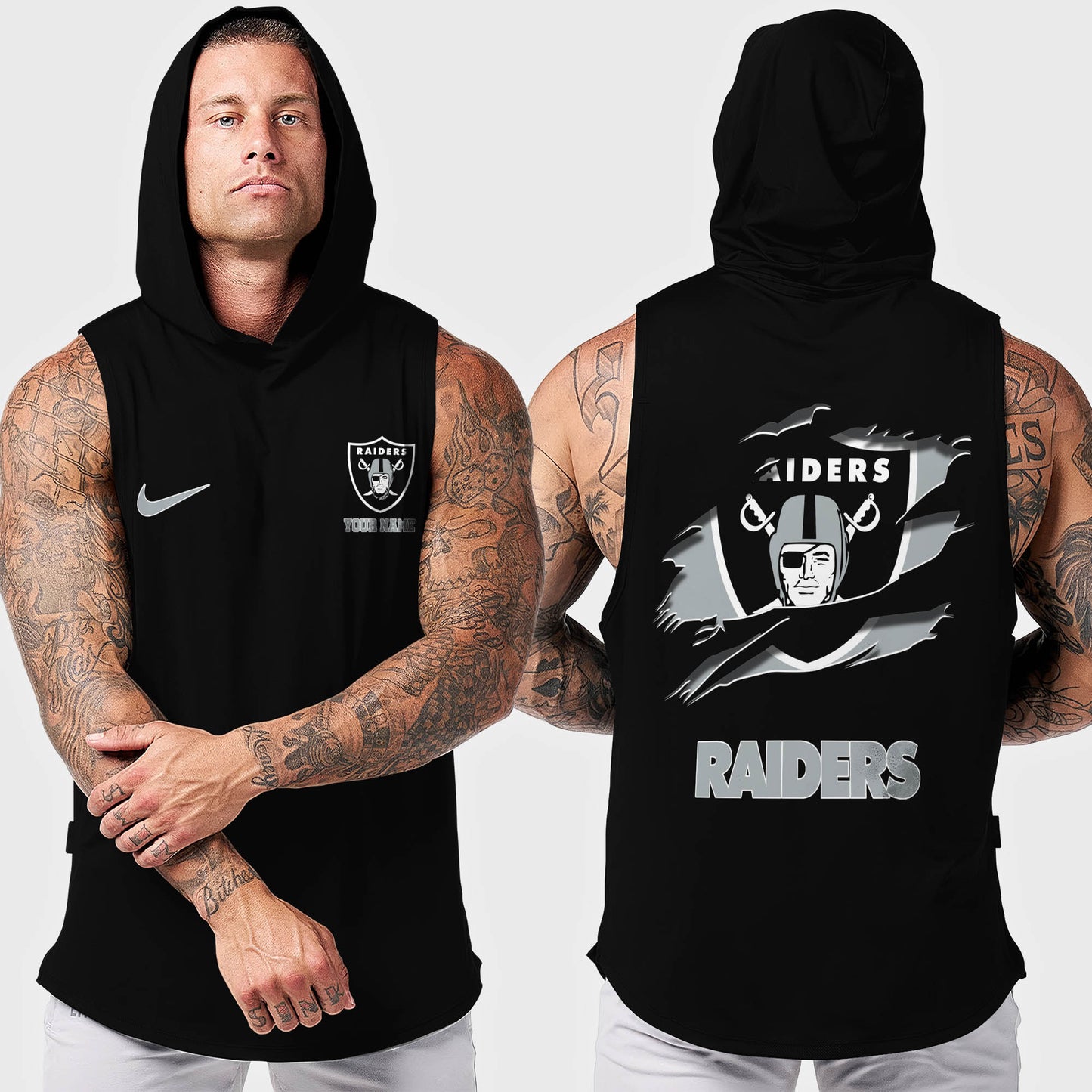 Las Vegas Raiders Men Workout Hooded Tank Top AZMGSH017