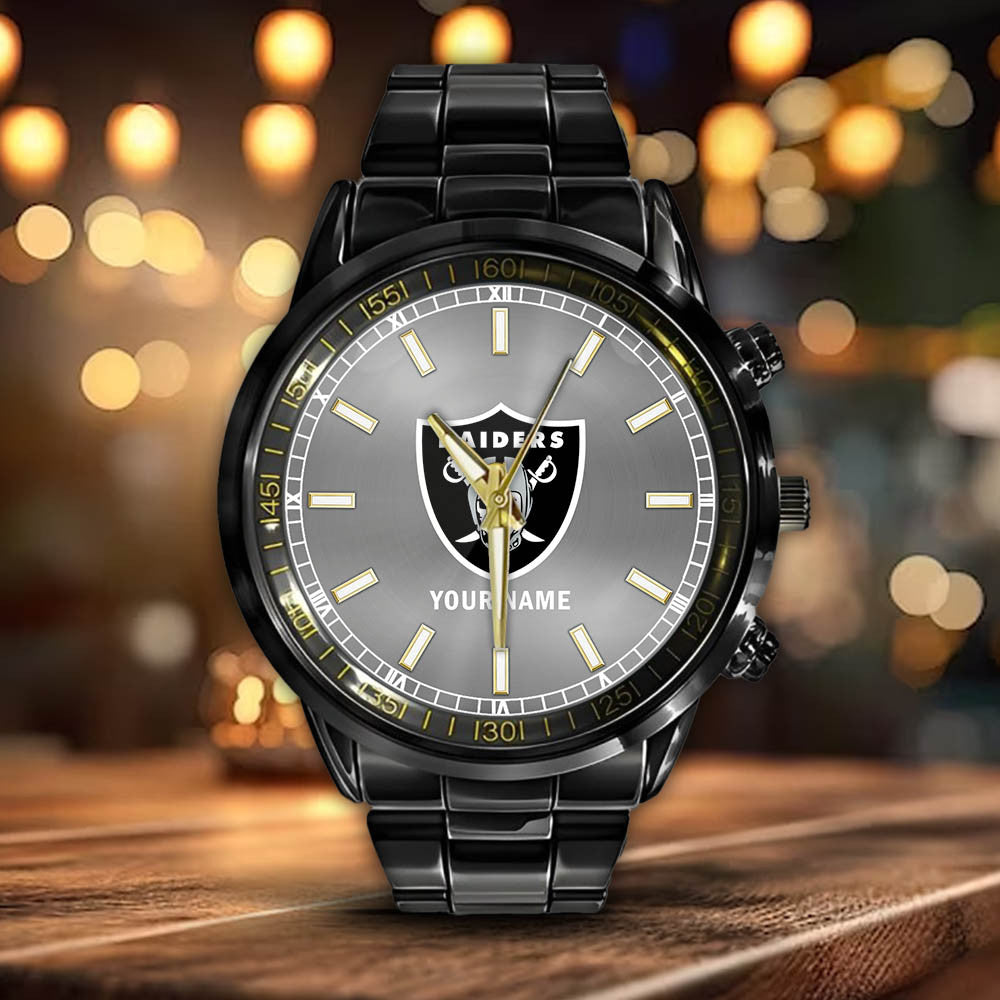 Las Vegas Raiders Black Fashion Watch Gifts For Sport Fans AZWATCH044