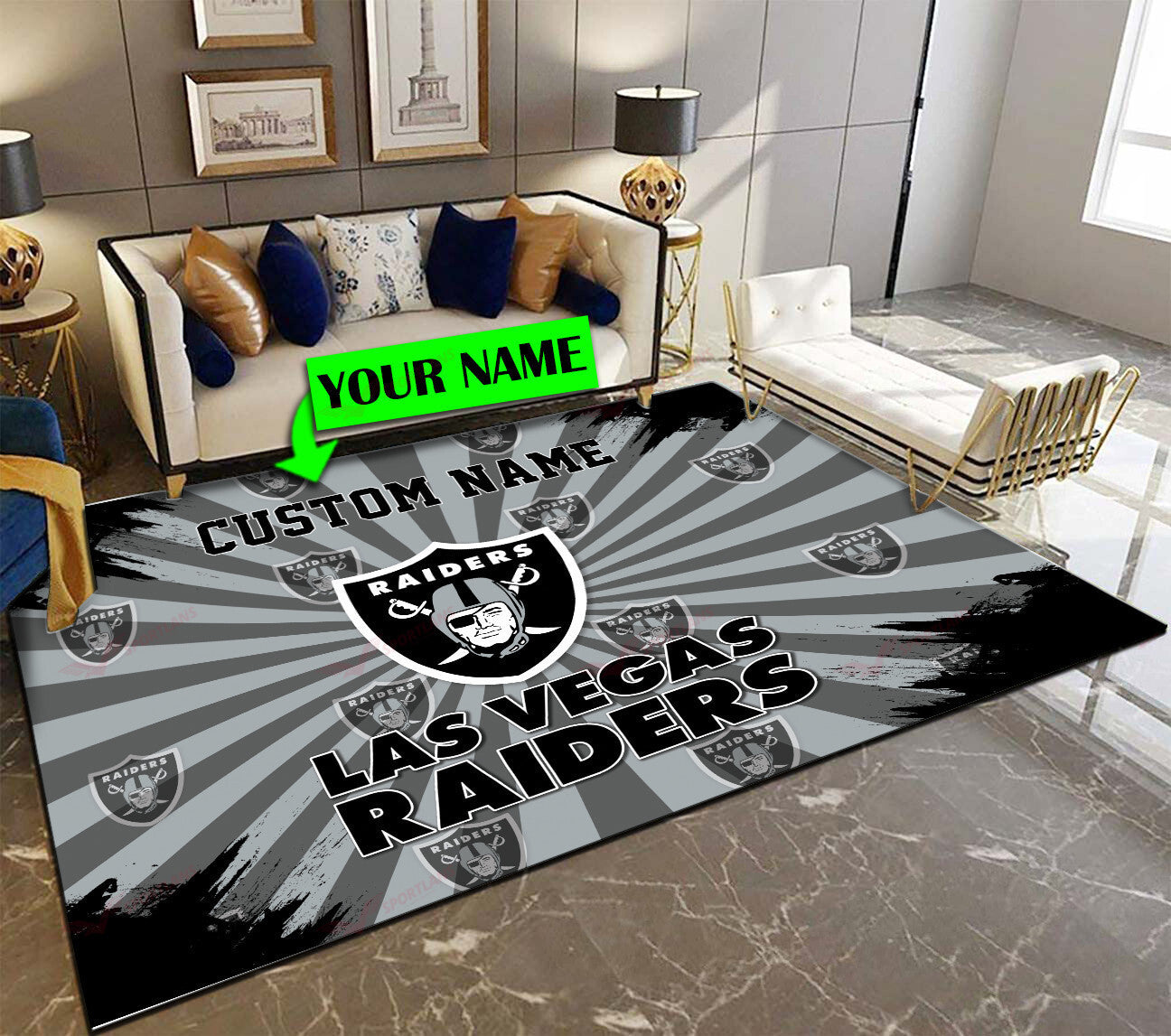Las Vegas Raiders Personalized Premium Rectangle Rug 57