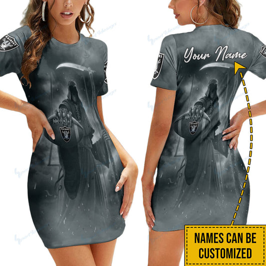 Las Vegas Raiders Personalized Short Sleeve Bodycon Mini Dress BG347