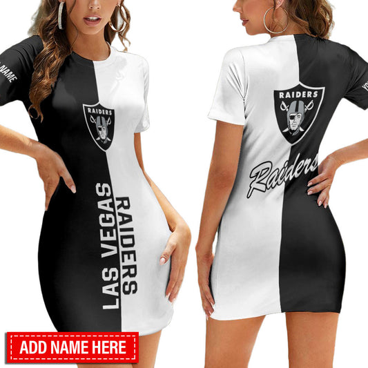 Las Vegas Raiders Personalized Short Sleeve Bodycon Mini Dress BG369