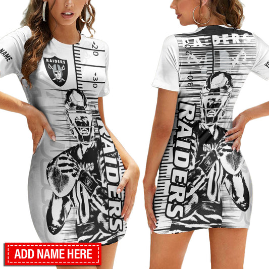 Las Vegas Raiders Personalized Short Sleeve Bodycon Mini Dress BG379