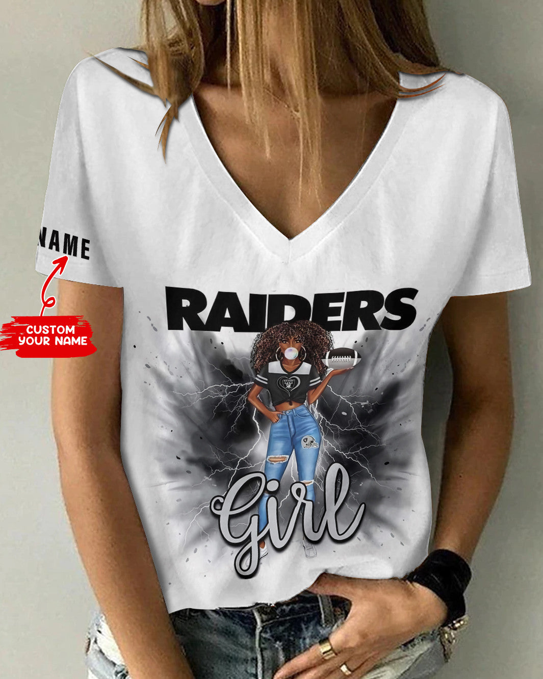 Las Vegas Raiders Personalized Summer V-neck Women T-shirt BG293