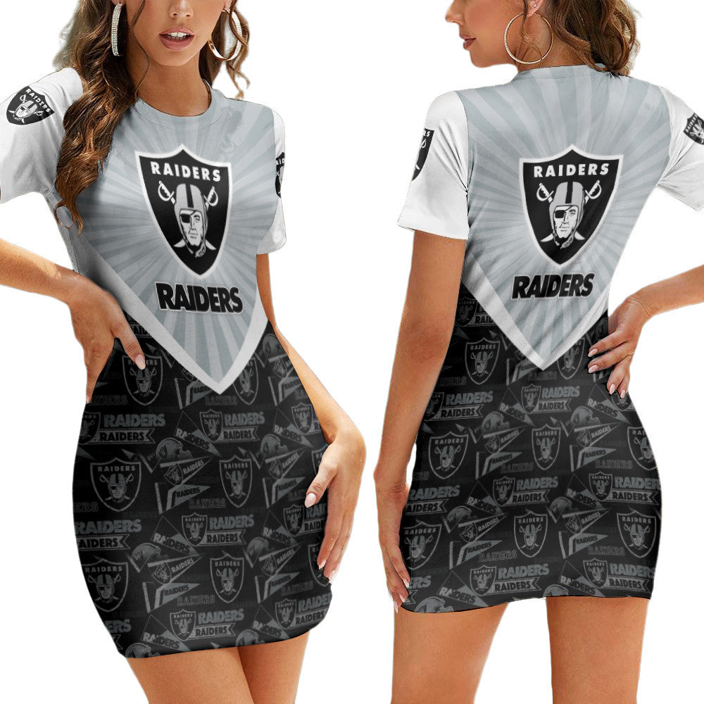 Las Vegas Raiders Short Sleeve Bodycon Mini Dress BG282