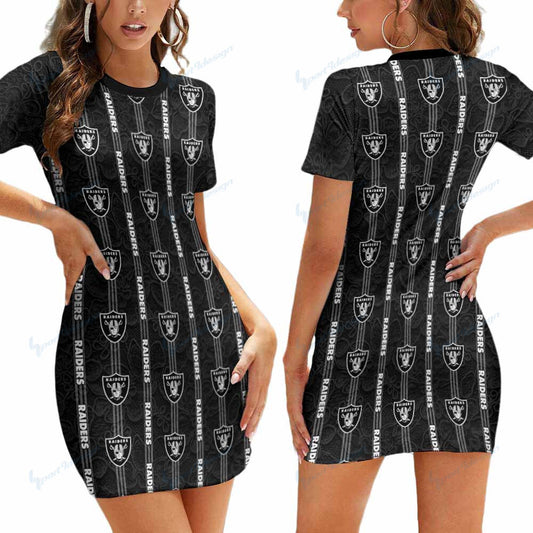 Las Vegas Raiders Short Sleeve Bodycon Mini Dress BG328