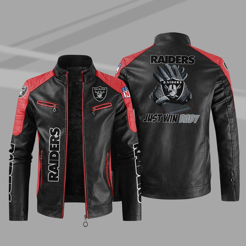 Las Vegas Raiders Stand Collar Leather Jacket BG09