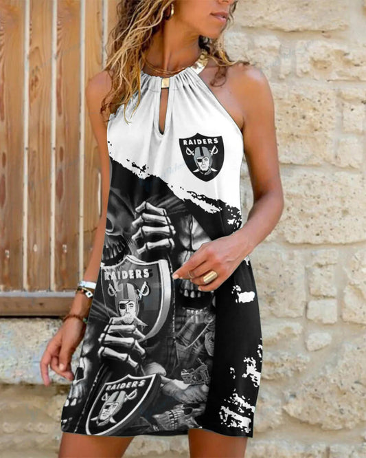 Las Vegas Raiders Summer Casual Metal Halter Neck Sleeveless Dress 112