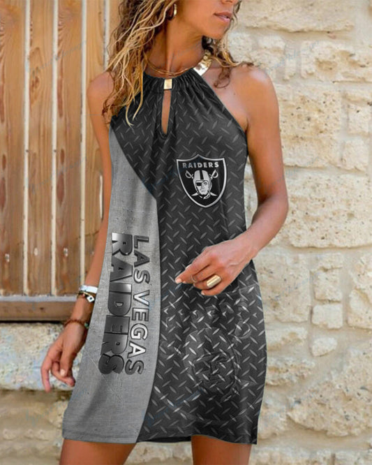 Las Vegas Raiders Summer Casual Metal Halter Neck Sleeveless Dress 133