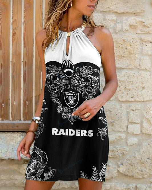 Las Vegas Raiders Summer Casual Metal Halter Neck Sleeveless Dress 137