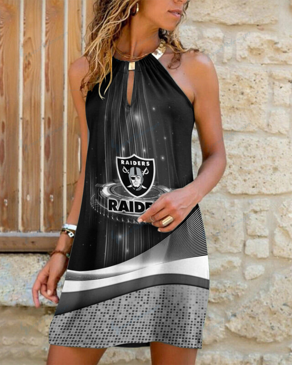 Las Vegas Raiders Summer Casual Metal Halter Neck Sleeveless Dress 152