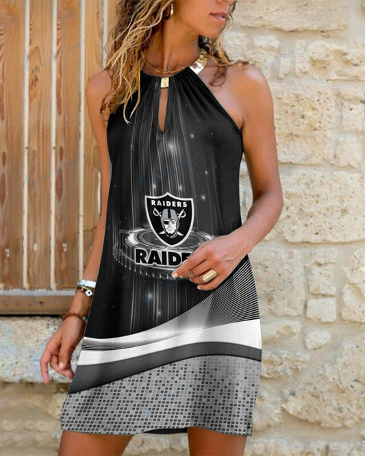Las Vegas Raiders Summer Casual Metal Halter Neck Sleeveless Dress 152