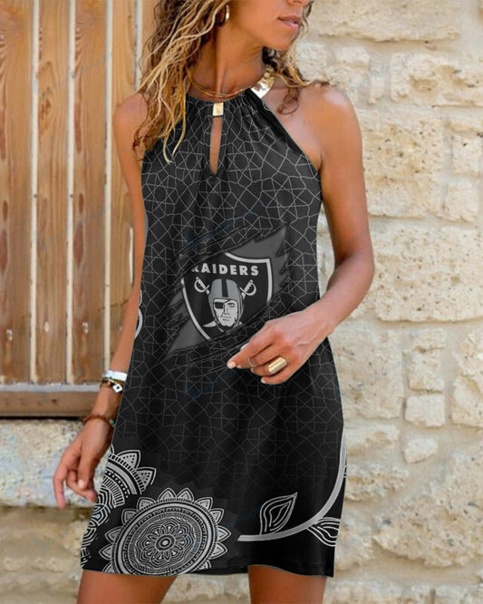 Las Vegas Raiders Summer Casual Metal Halter Neck Sleeveless Dress 92