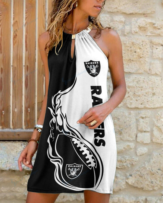 Las Vegas Raiders Summer Casual Metal Halter Neck Sleeveless Dress 96
