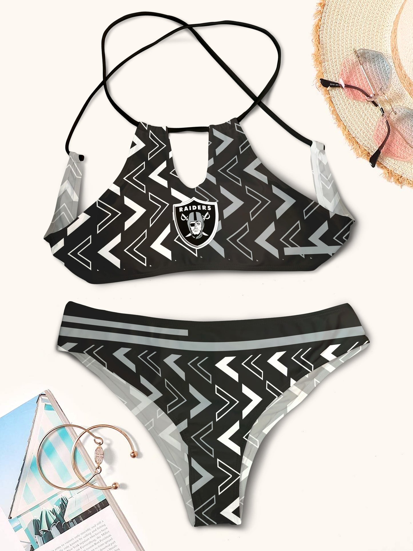Las Vegas Raiders Women’s Cami Keyhole One-piece Swimsuit BG43