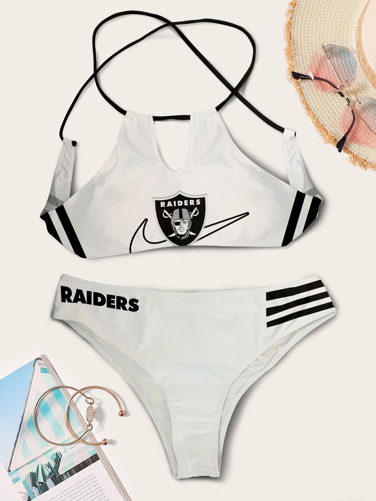 Las Vegas Raiders Women’s Cami Keyhole One-piece Swimsuit BG67