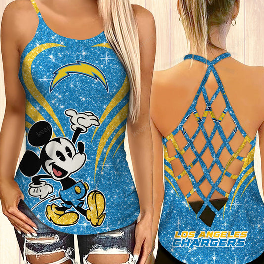 Los Angeles Chargers Criss-cross Open Back Camisole Tank Top BG49