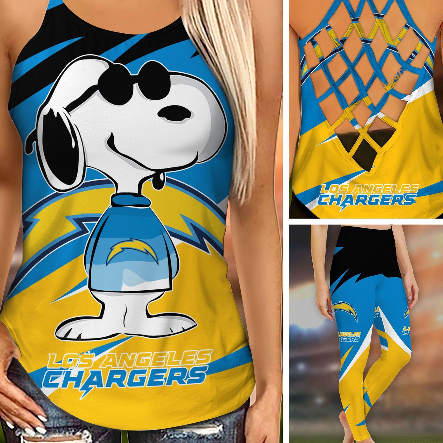 Los Angeles Chargers Leggings And Criss Cross Tank Top BG89