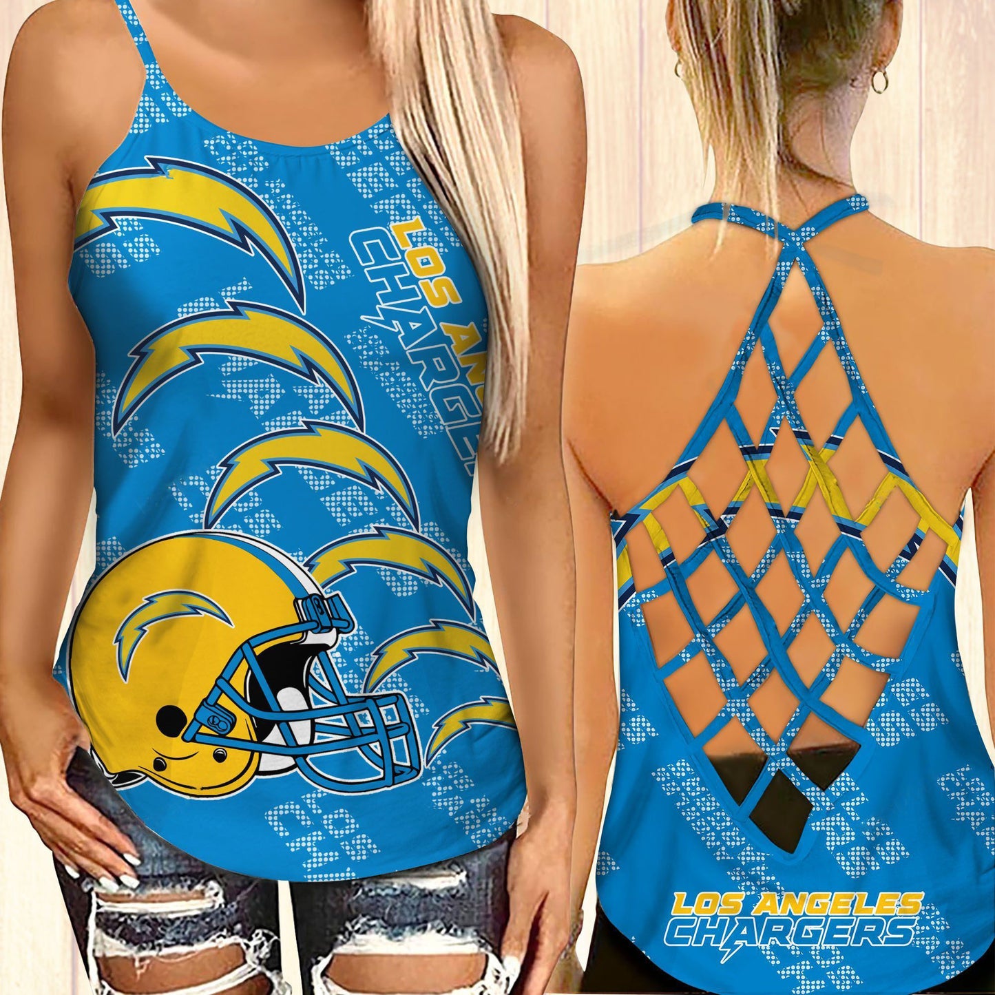 Los Angeles Chargers Leggings And Cross Tank Top BG16