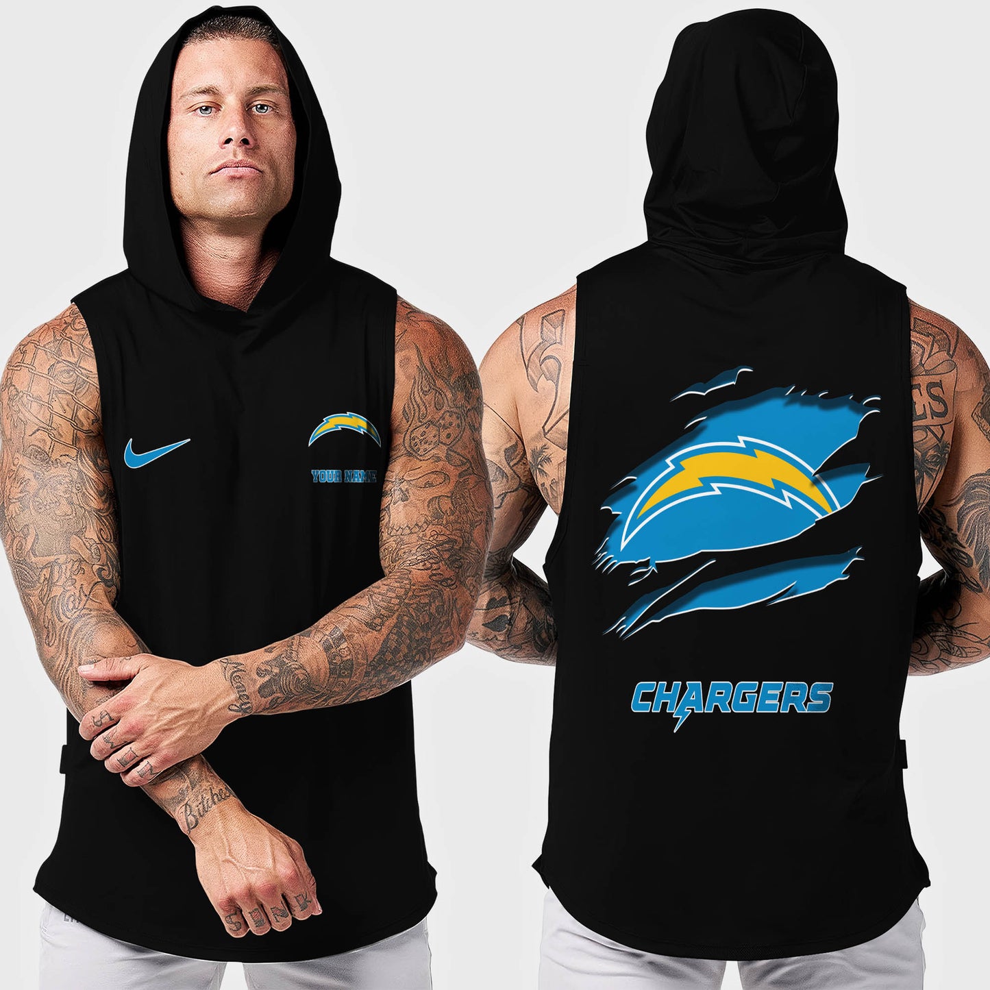 Los Angeles Chargers Men Workout Hooded Tank Top AZMGSH018