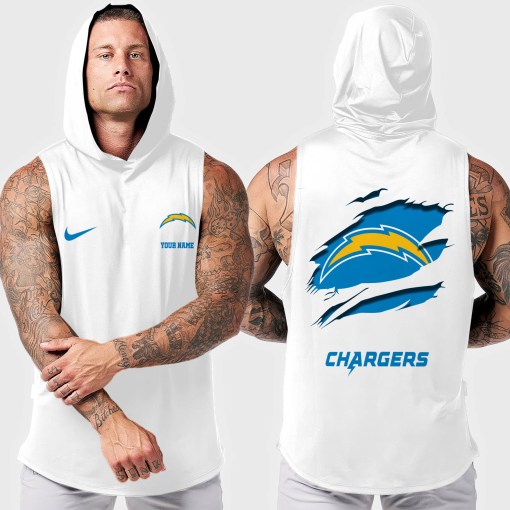 Los Angeles Chargers Men Workout Hooded Tank Top AZMGSH018