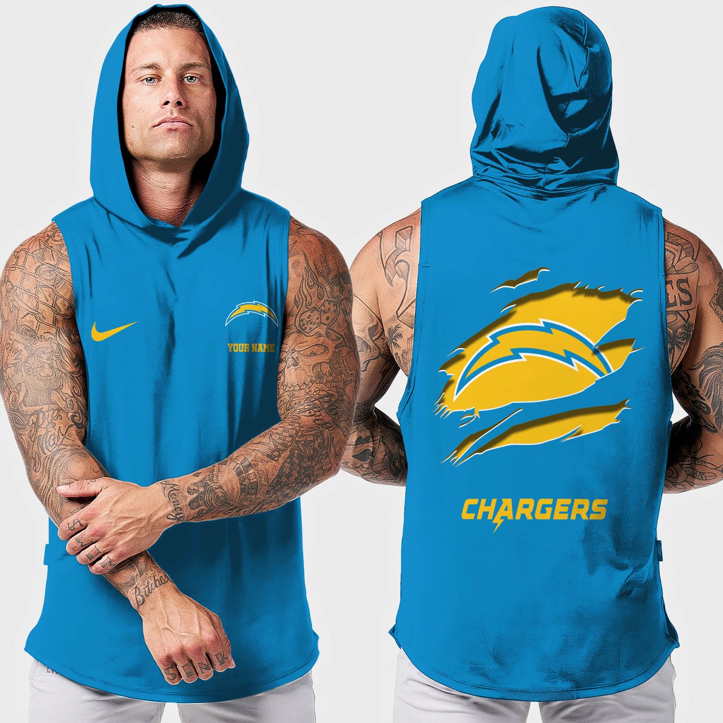 Los Angeles Chargers Men Workout Hooded Tank Top AZMGSH018