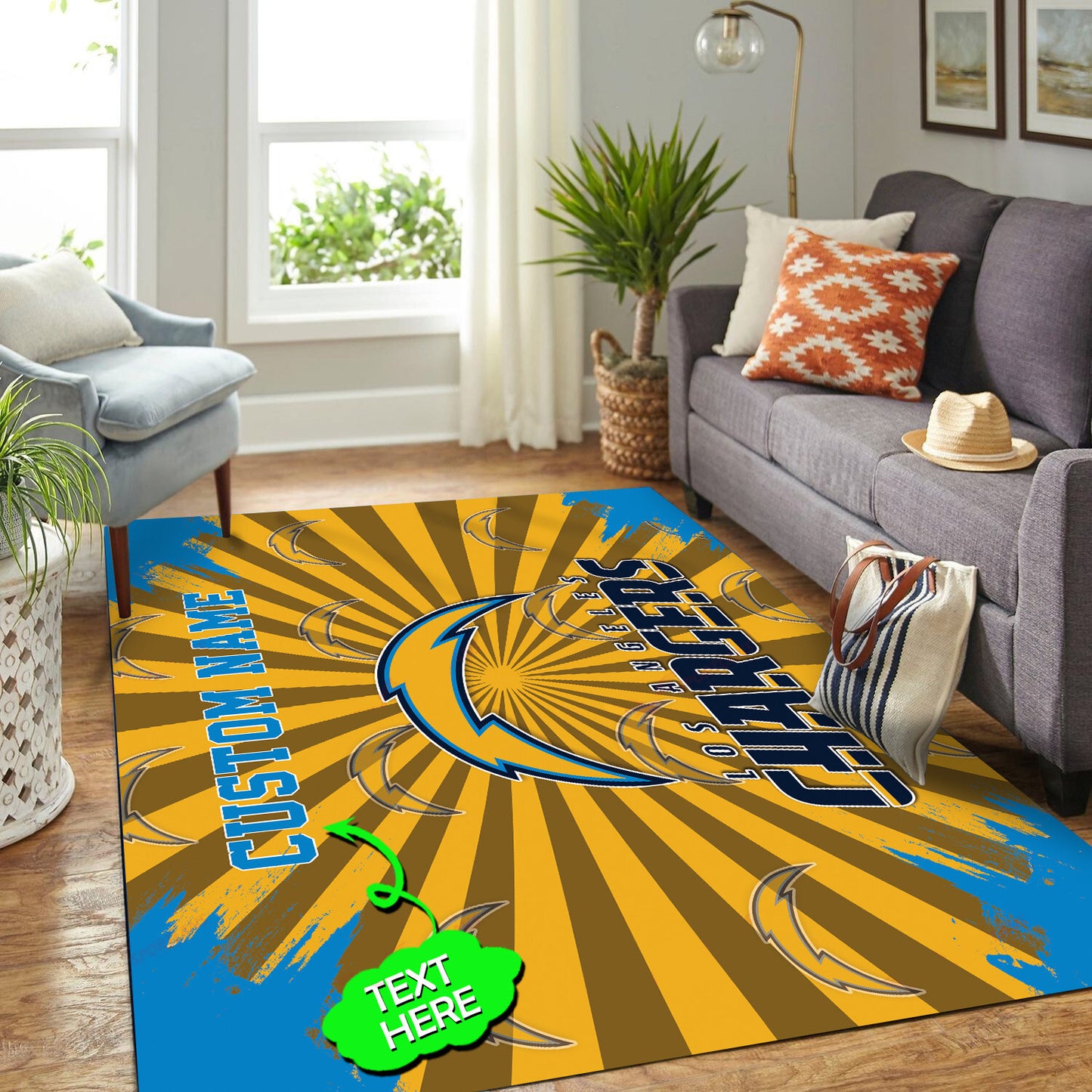 Los Angeles Chargers Personalized Premium Rectangle Rug 58