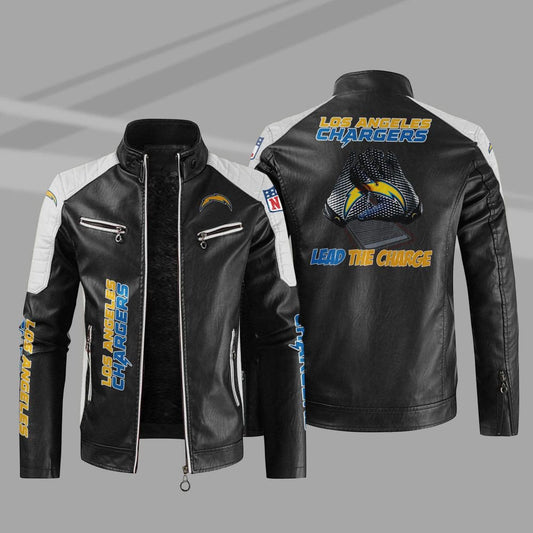 Los Angeles Chargers Stand Collar Leather Jacket BG10