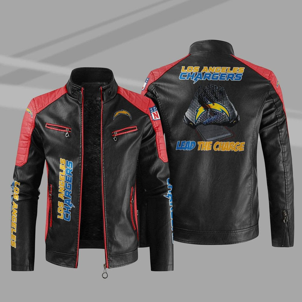 Los Angeles Chargers Stand Collar Leather Jacket BG10