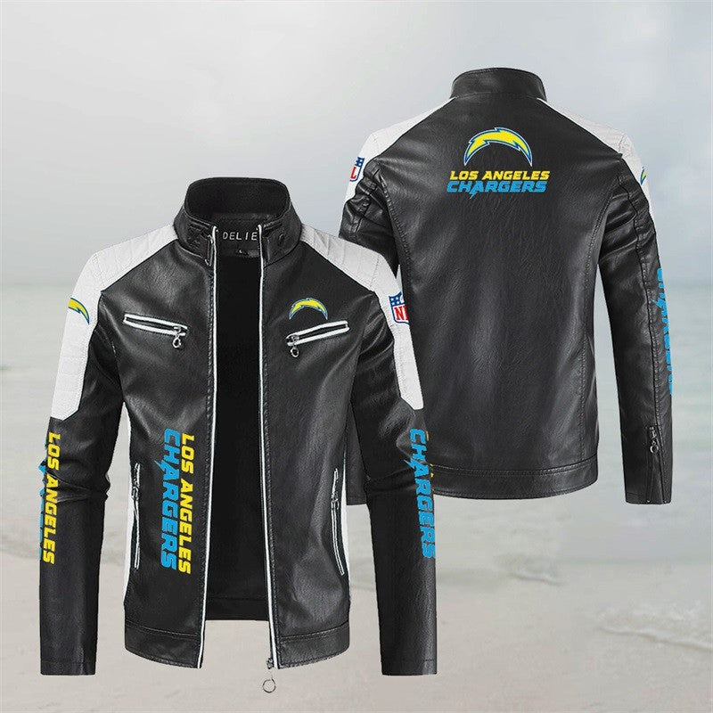 Los Angeles Chargers Stand Collar Leather Jacket BG31