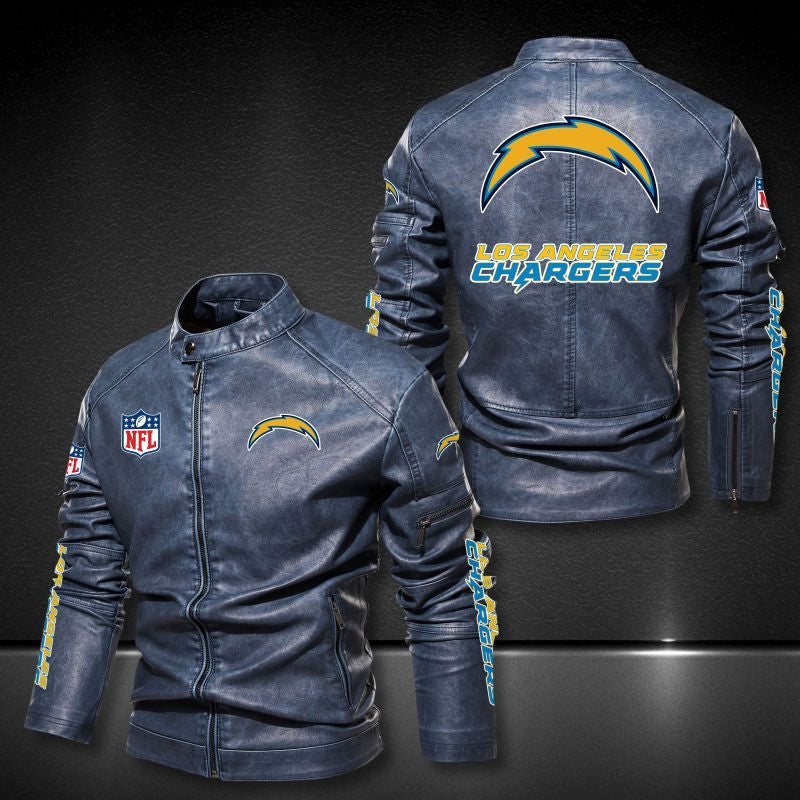 Los Angeles Chargers Stand-up Collar Leather Jacket BG14