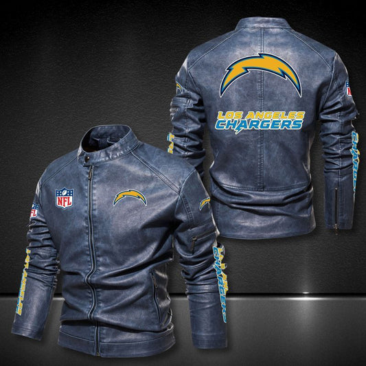 Los Angeles Chargers Stand-up Collar Leather Jacket BG14