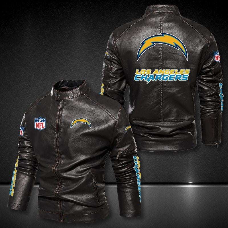 Los Angeles Chargers Stand-up Collar Leather Jacket BG14
