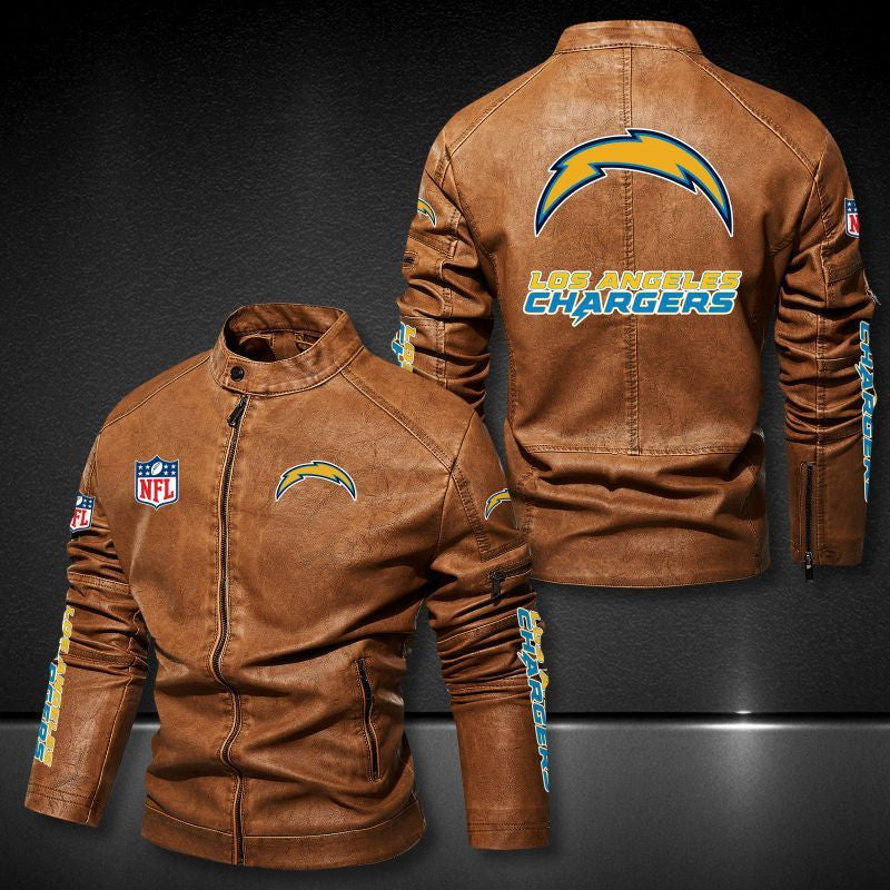 Los Angeles Chargers Stand-up Collar Leather Jacket BG14