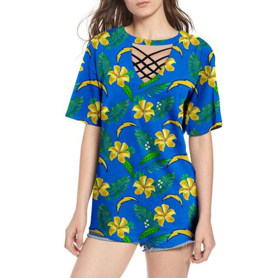 Los Angeles Chargers Women Summer String Short Sleeve Shirt BG08