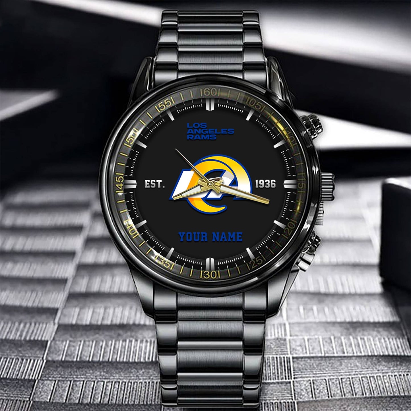 Los Angeles Rams Black Fashion Watch Gifts For Sport Fans AZWATCH073