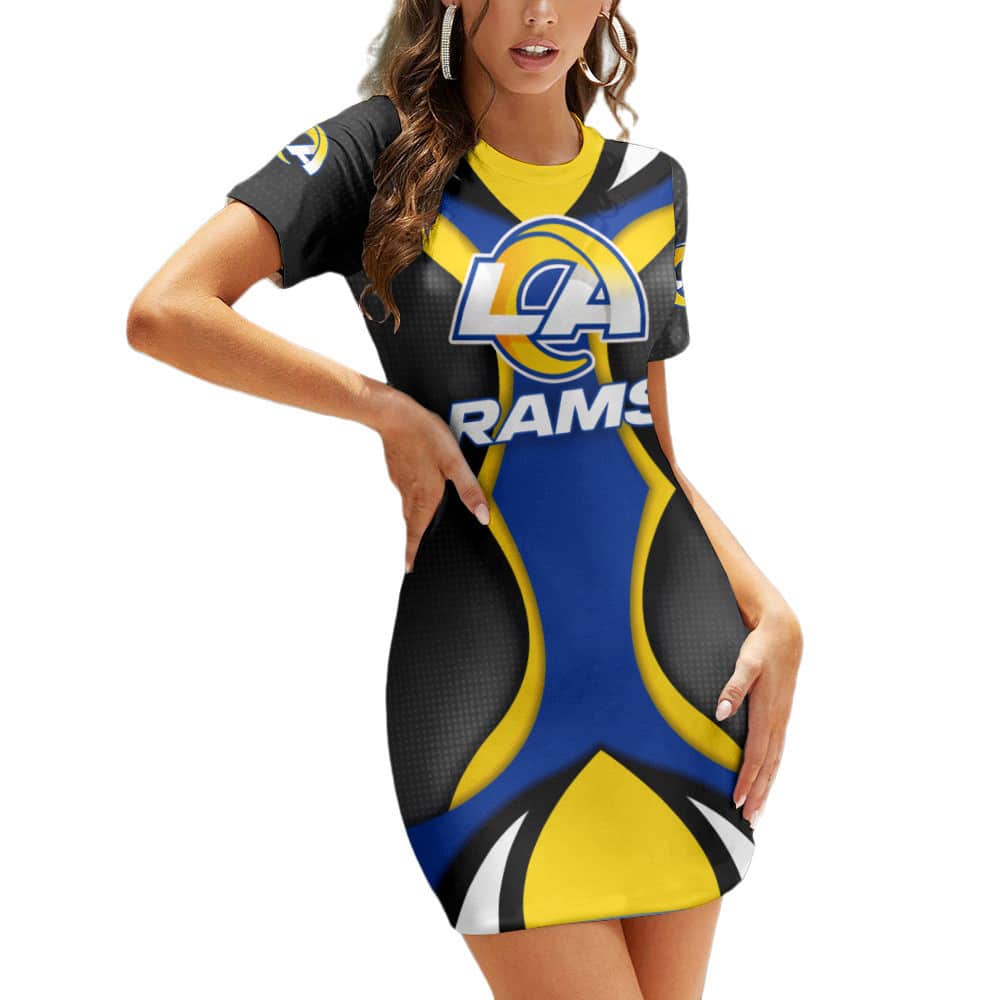 Los Angeles Rams Casual Short Sleeve Bodycon Mini Dress BG67