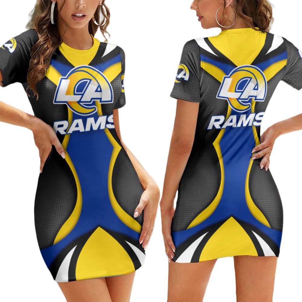 Los Angeles Rams Casual Short Sleeve Bodycon Mini Dress BG67