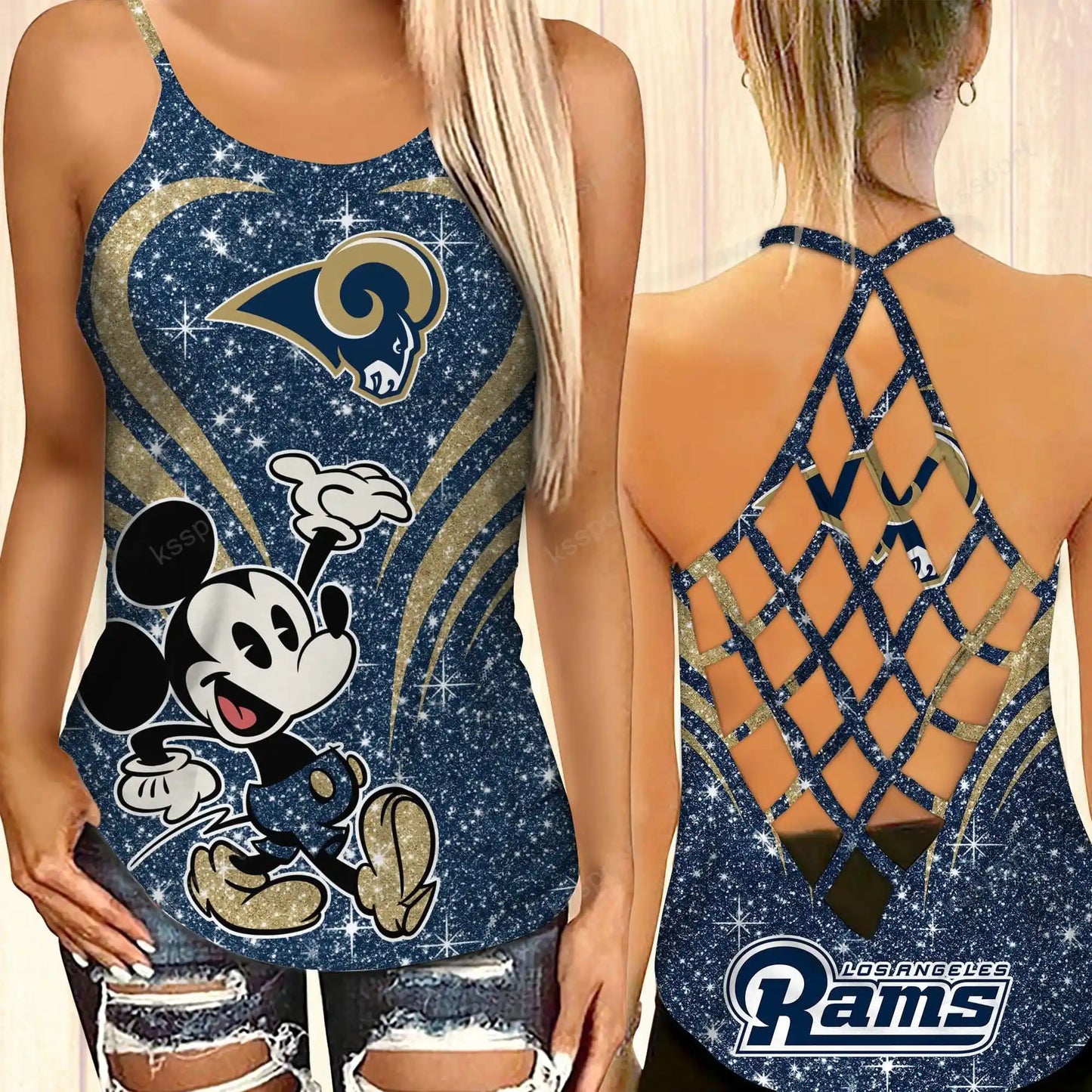 Los Angeles Rams Criss-cross Open Back Camisole Tank Top BG50
