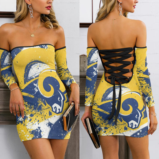 Los Angeles Rams Lace Up Back Bardot Bodycon Dress BG02