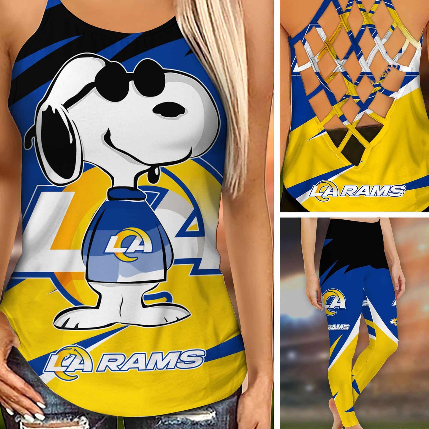 Los Angeles Rams Leggings And Criss Cross Tank Top BG90