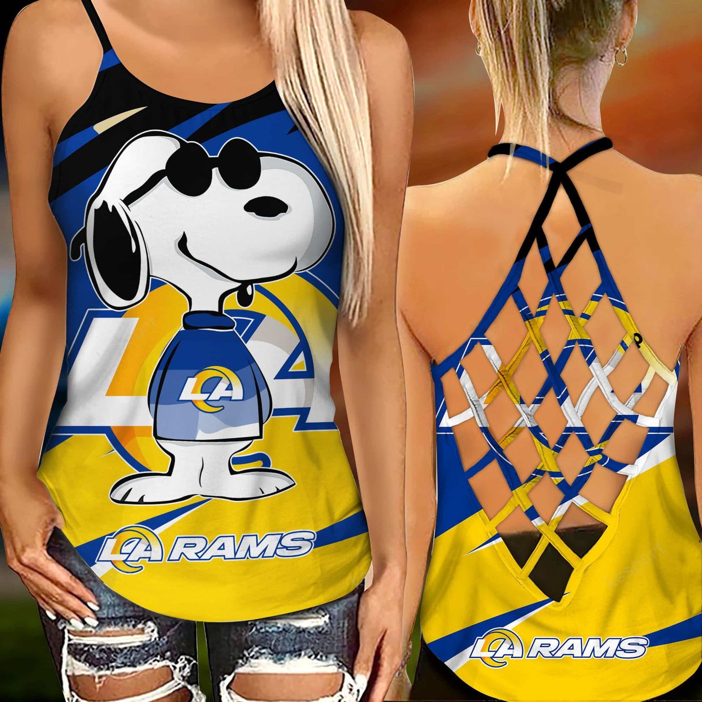 Los Angeles Rams Leggings And Criss Cross Tank Top BG90