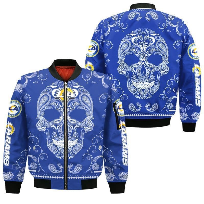 Los Angeles Rams Limited Edition Bandana Skull Sweatshirt Zip Hoodie T shirt Bomber Jacket Sizes S-5XL NEW012425